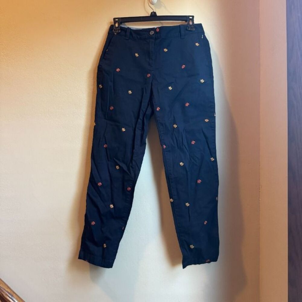TALBOTS WEEKEND CHINO NAVY BLUE EMBROIDERED AUTUMN FALL LEAVES